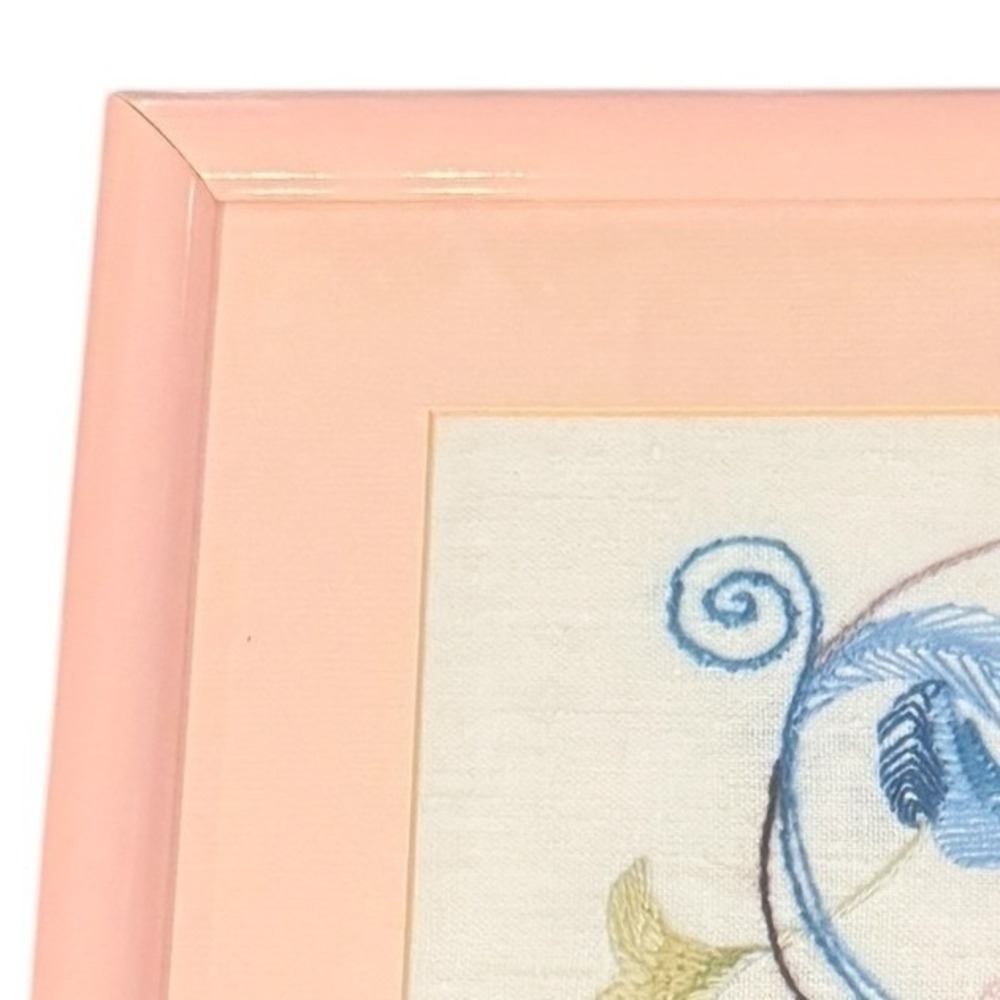 Vintage Crewel Embroidery Floral Wall Art Pink 17"x 19" Frame Hand Stitched - Picture 5 of 5
